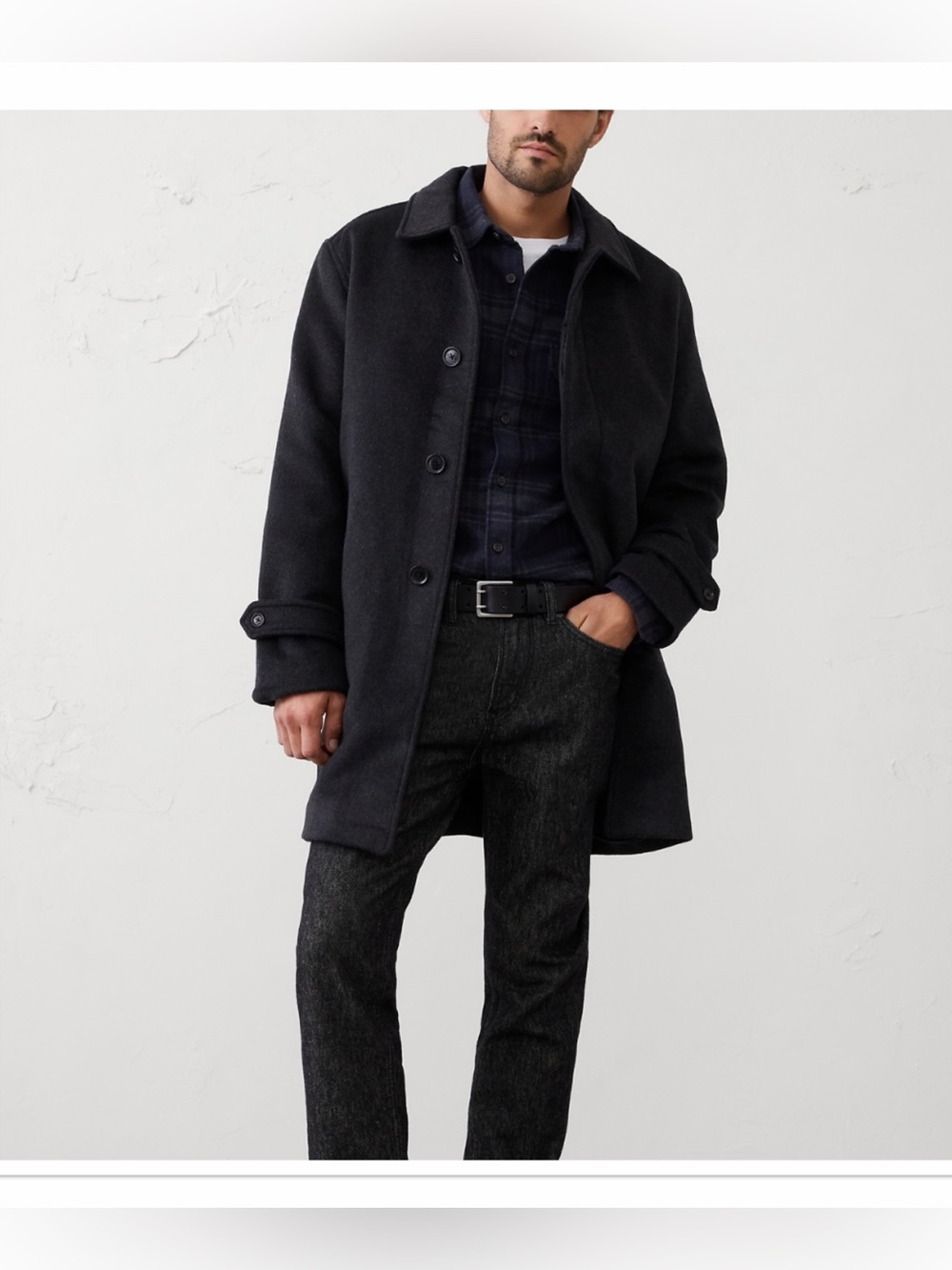 BANANA REPUBLIC Men's Black Single-Breasted Wool Cashmere Blend Coat